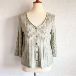 Vintage Lavish sage green button front ribbed shirt large